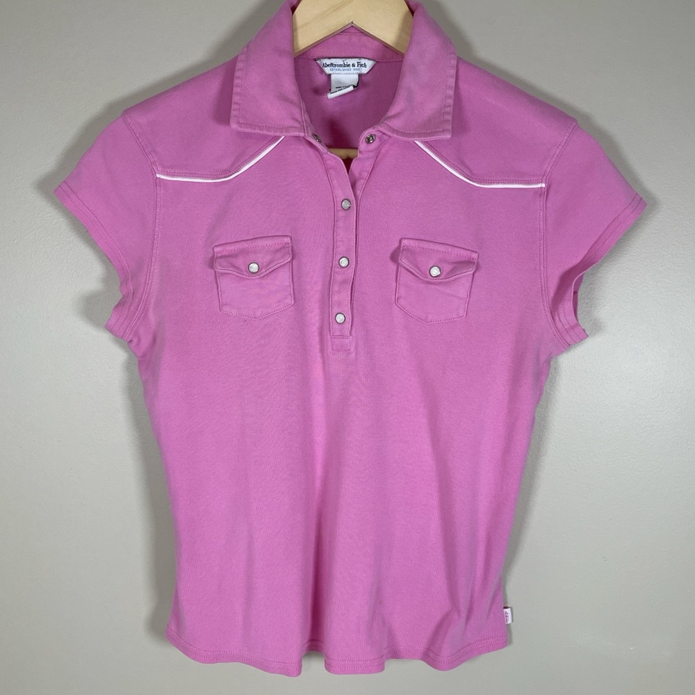 Pink Abercrombie & Fitch Fitted Western Style Cotton Polo Shirt‎ Size XL